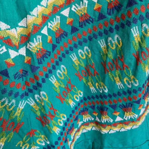 Free People Turquoise Linen Embroidered Dress Size 2 - Picture 3 of 6